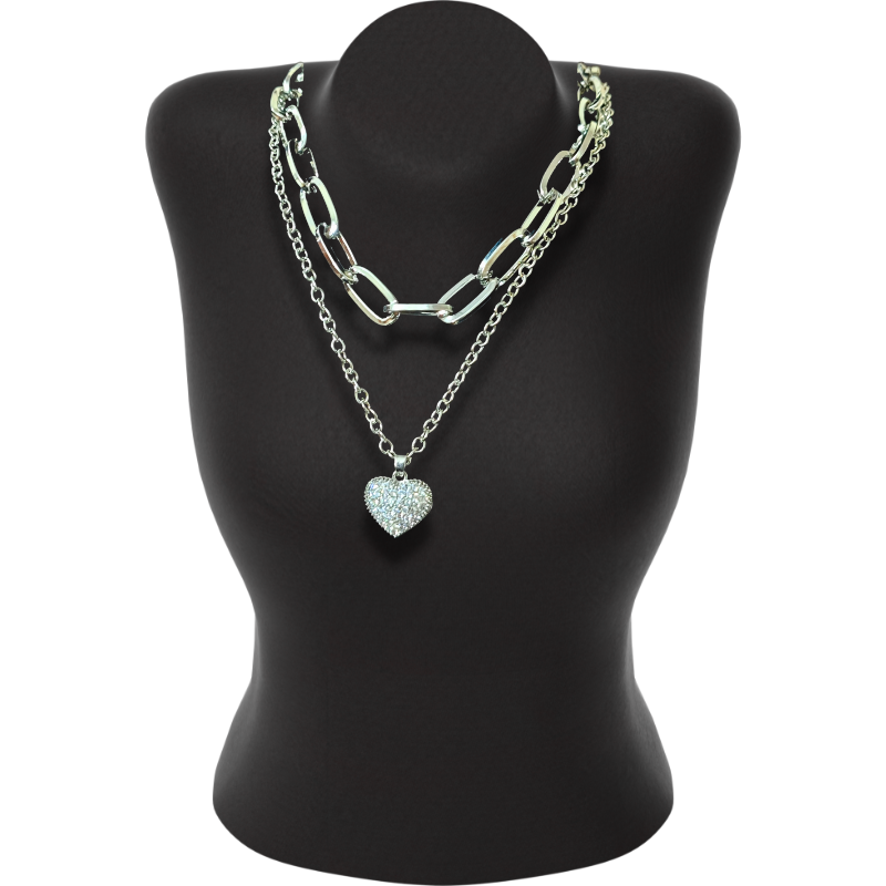 💖 Elegant Dual Heart Chain Necklace with Pearl & Diamond Sparkle ✨