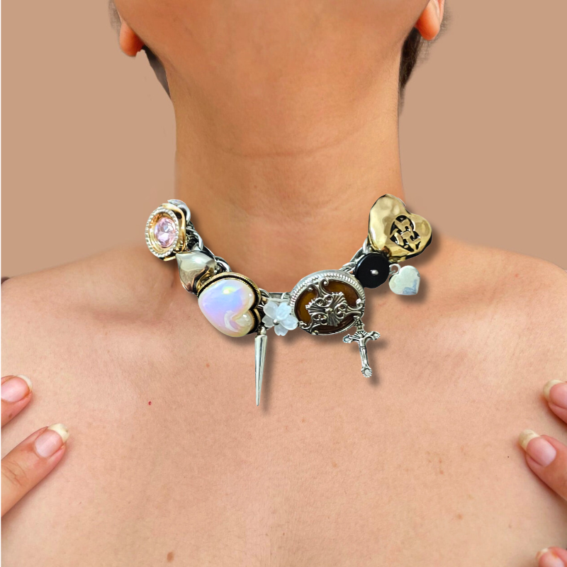 ✨ Royal Relic Charm Choker – A Vintage Affair of Hearts & Crosses 💖⛓️