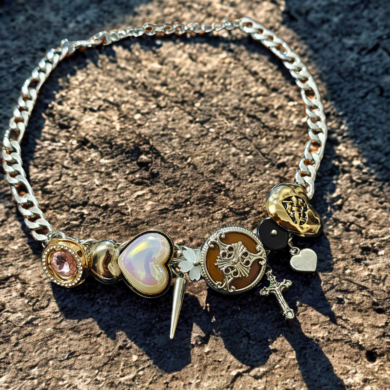 ✨ Royal Relic Charm Choker – A Vintage Affair of Hearts & Crosses 💖⛓️