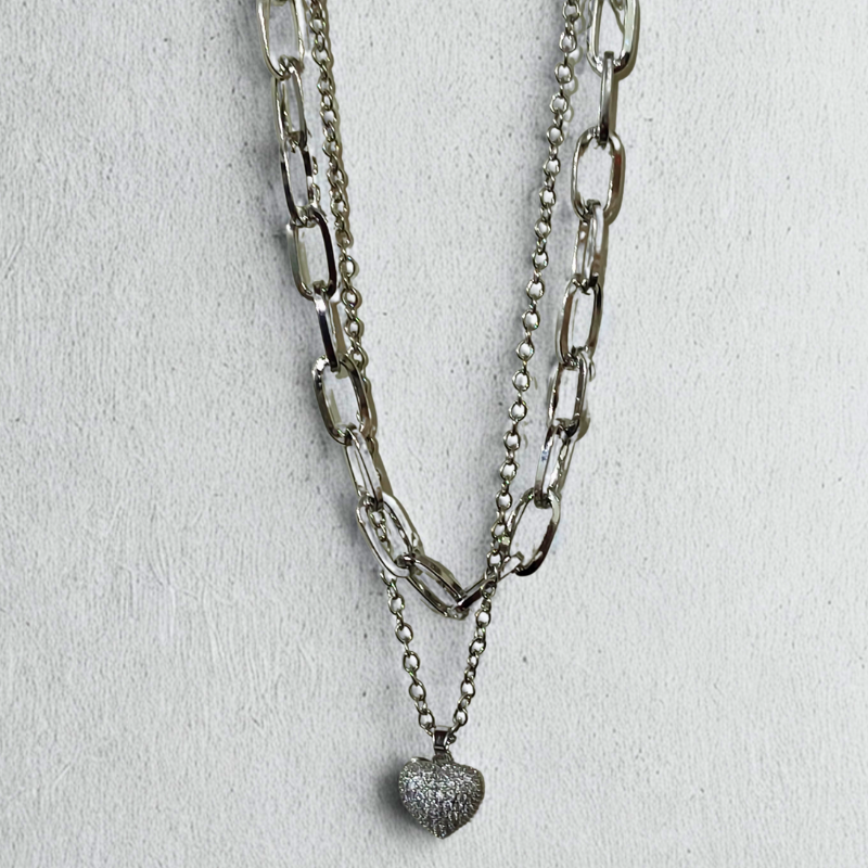 💖 Elegant Dual Heart Chain Necklace with Pearl & Diamond Sparkle ✨
