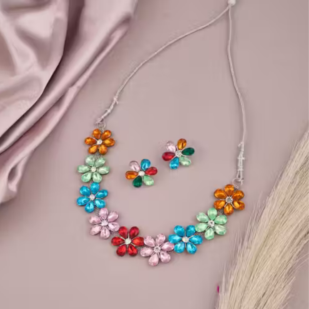 🌸 Midnight Bloom Floral Necklace Set 🌙✨