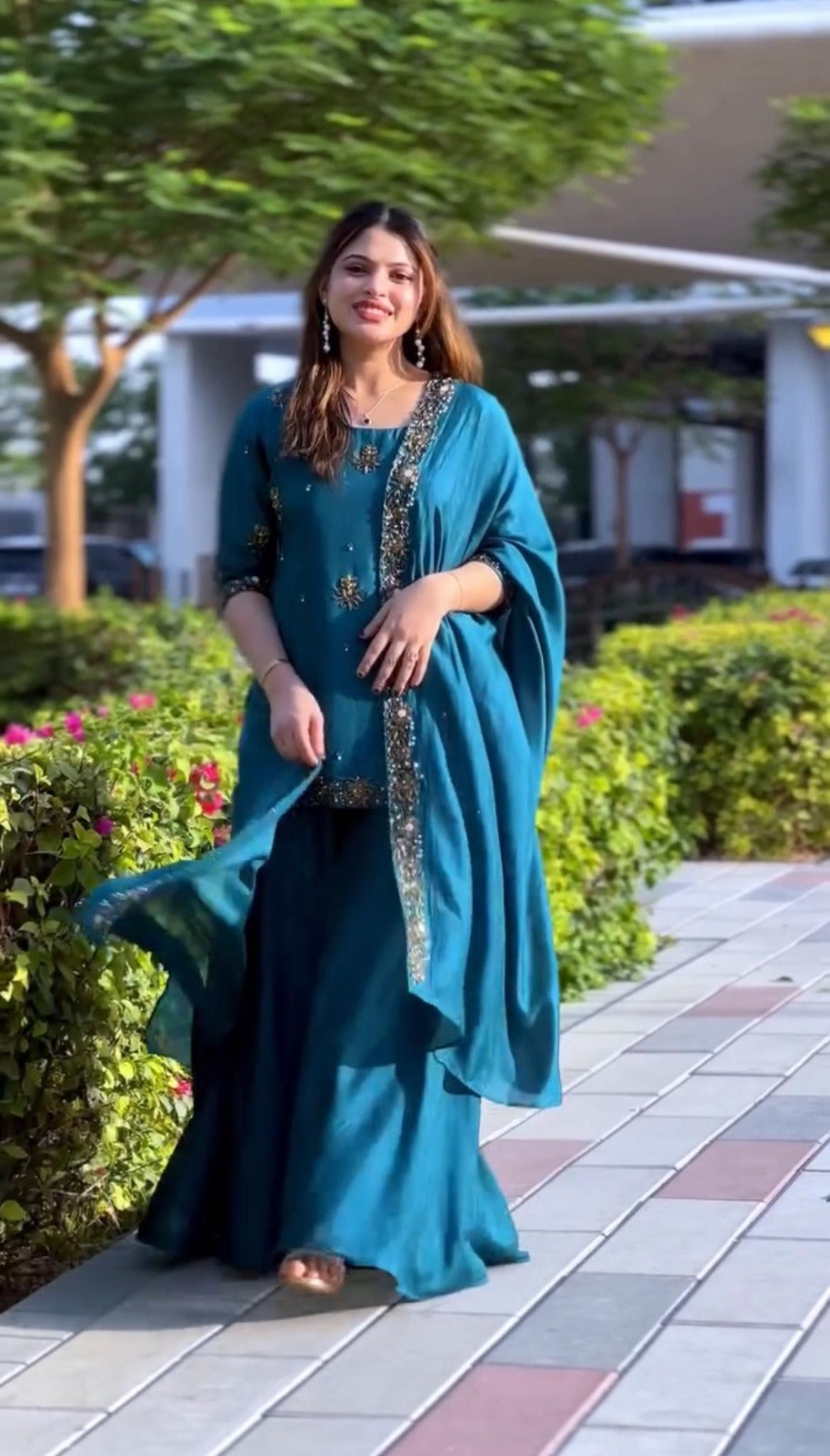 💫 Premium Natural Crepe Suit Set with Sequins & Moti Embroidery 💫