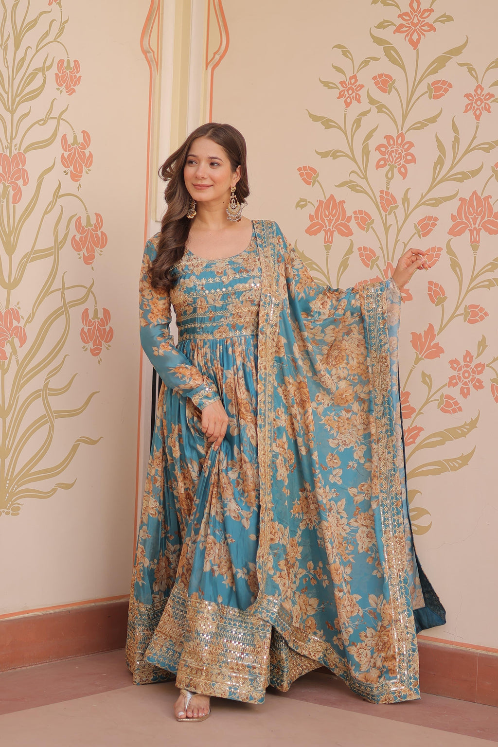✨ Premium Russian Silk Designer Gown with Embroidered Dupatta ✨