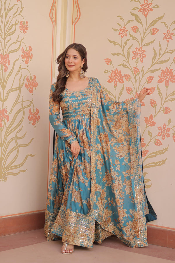 ✨ Premium Russian Silk Designer Gown with Embroidered Dupatta ✨