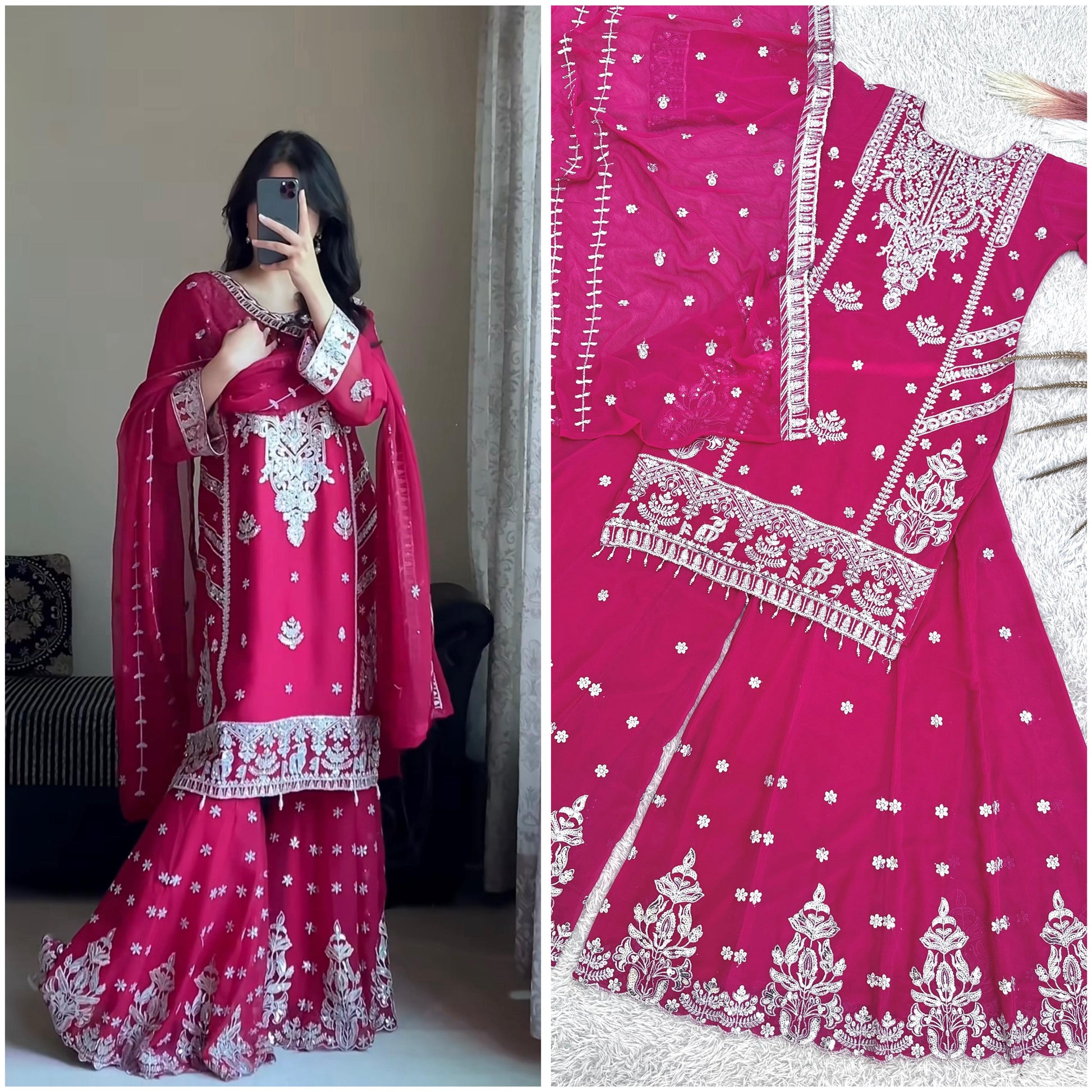 🌸 Designer Faux Georgette Sharara Suit with 5MM Sequins Work