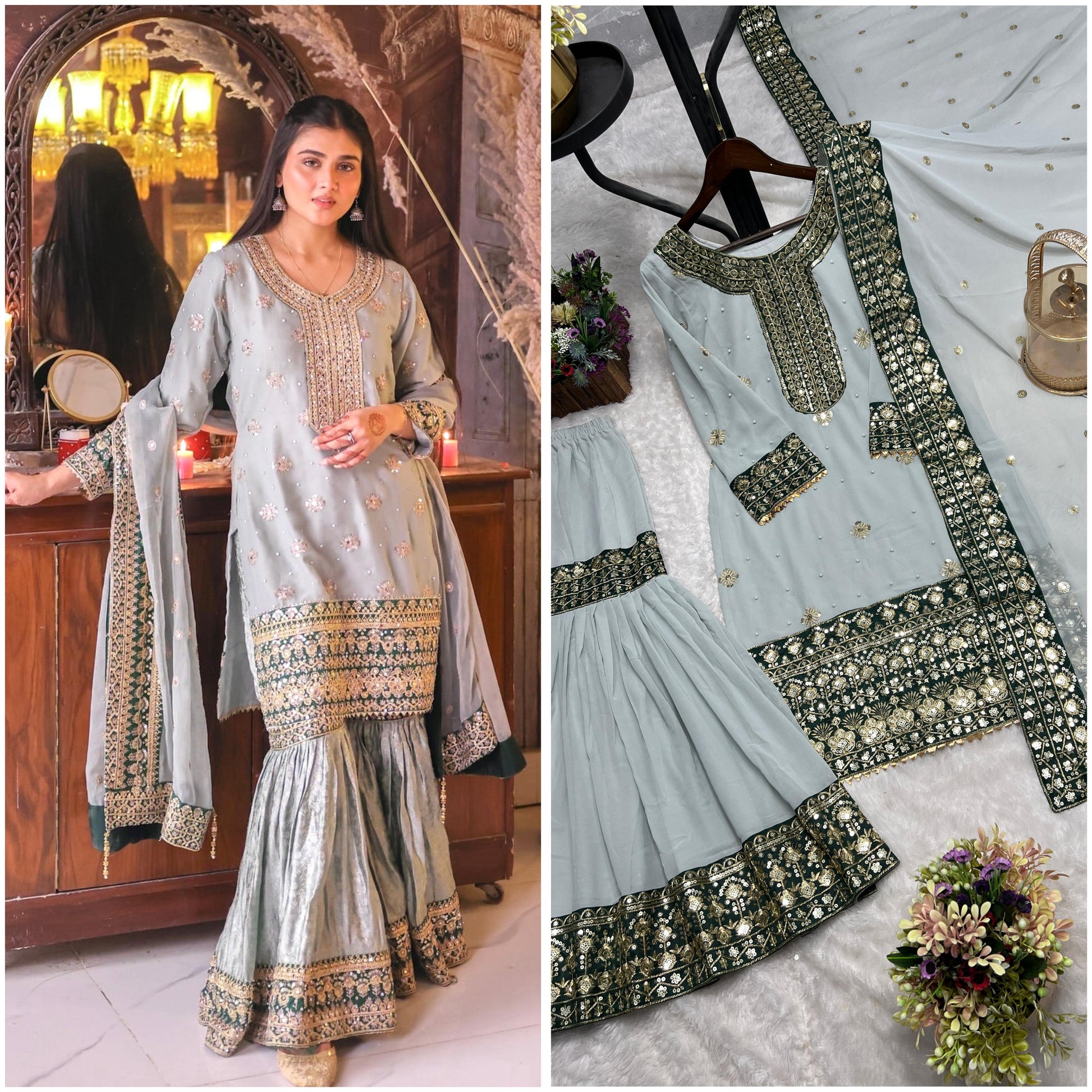 🌟 Luxury Readymade Kurti Sharara Dupatta Collection – Elegant Embroidered Partywear