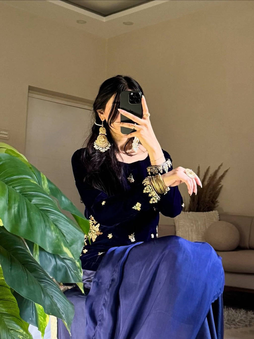 💫 Winter Special Designer Velvet Top–Chinon Plazzo–Dupatta Set 💫