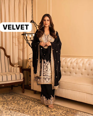 🔥 Exclusive Velvet Embroidered Suit Set With Designer Dupatta – A-One Quality 🔥