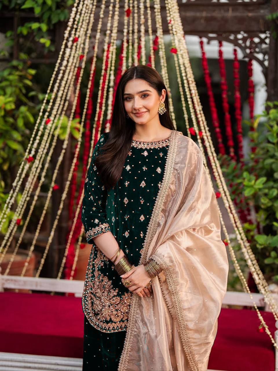 💫 Luxury Partywear Velvet Top–Sharara Set With Organza Dupatta | Fully Stitched 💫