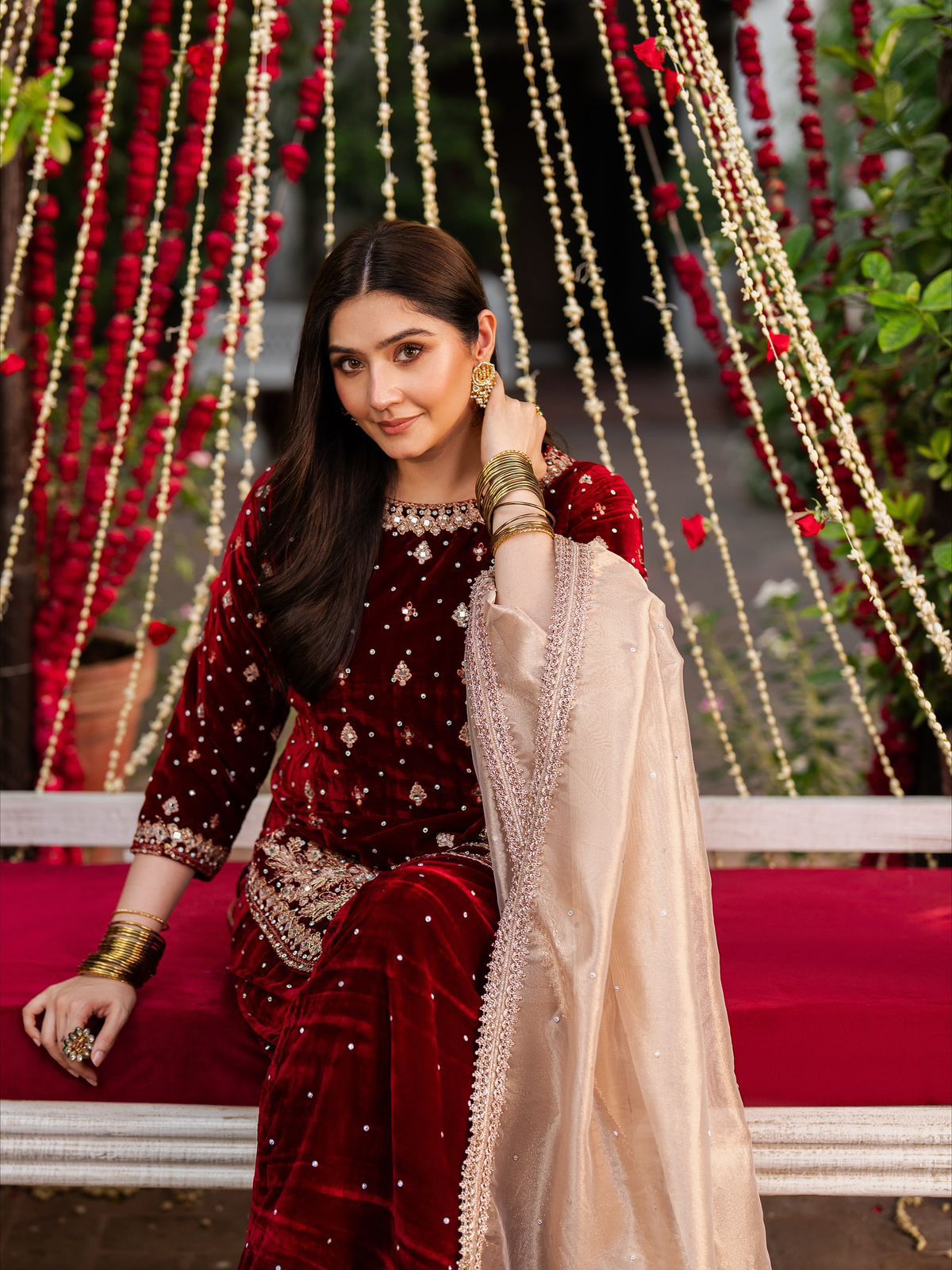 💫 Luxury Partywear Velvet Top–Sharara Set With Organza Dupatta | Fully Stitched 💫