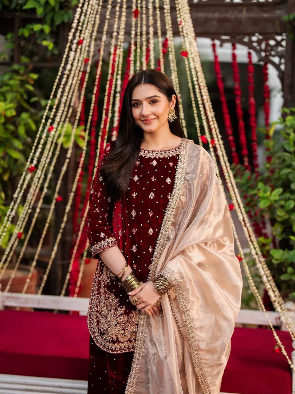 💫 Luxury Partywear Velvet Top–Sharara Set With Organza Dupatta | Fully Stitched 💫