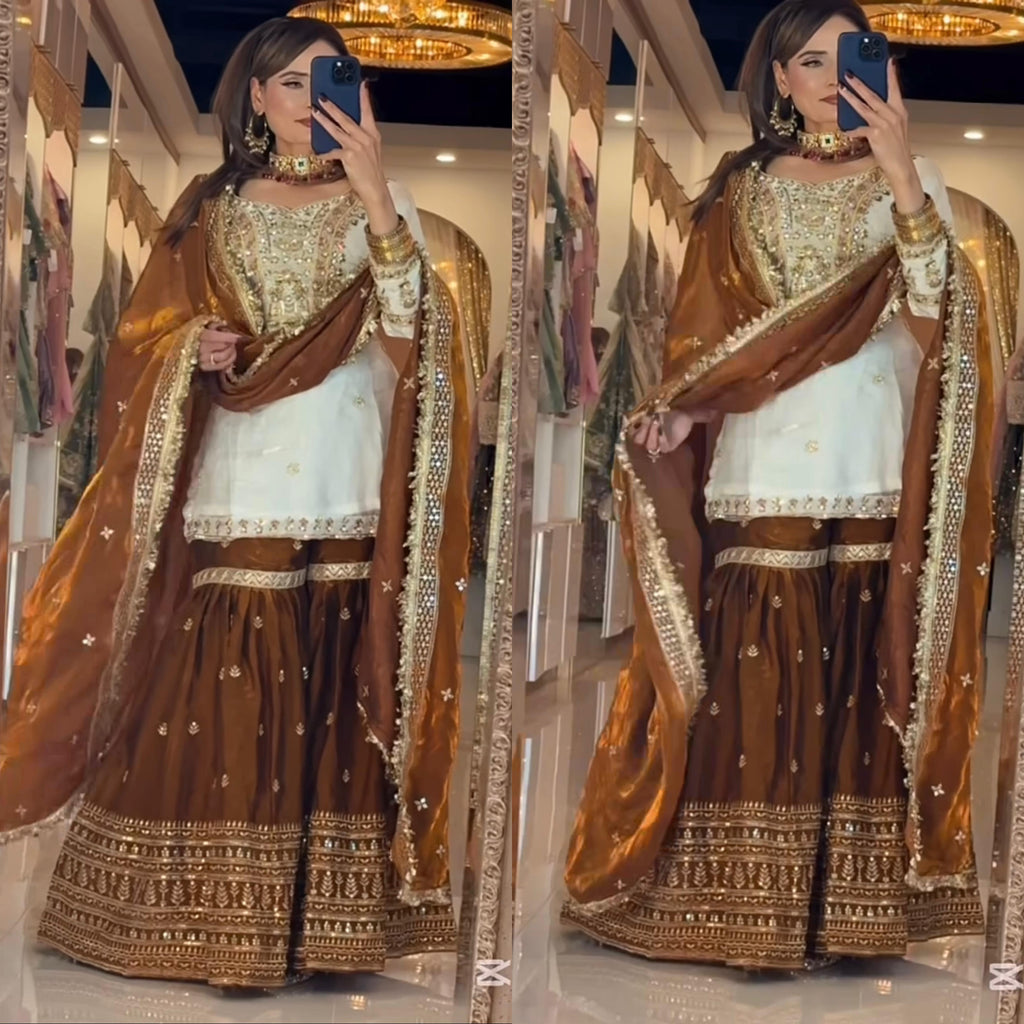 💫 Exclusive Designer Crepe Silk Sharara & Dupatta Set – Fully Stitched 💫