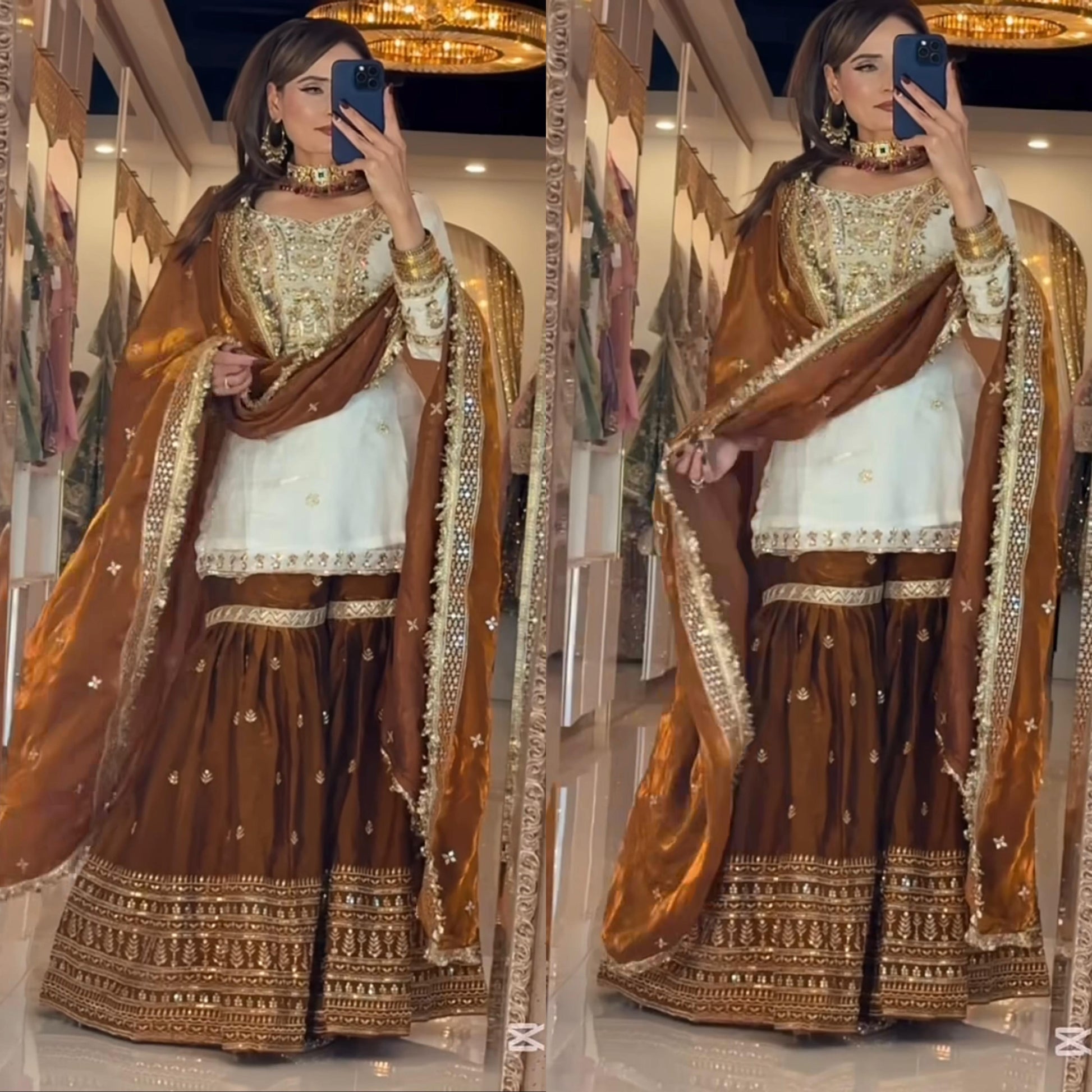 💫 Exclusive Designer Crepe Silk Sharara & Dupatta Set – Fully Stitched 💫