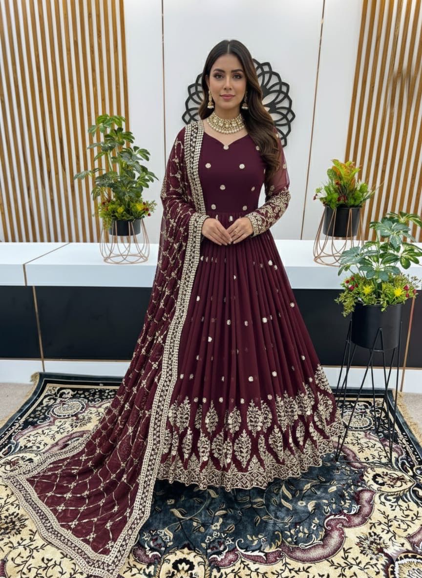 💖 Luxury Faux Georgette Anarkali Gown with Heavy Sequins Work 💖