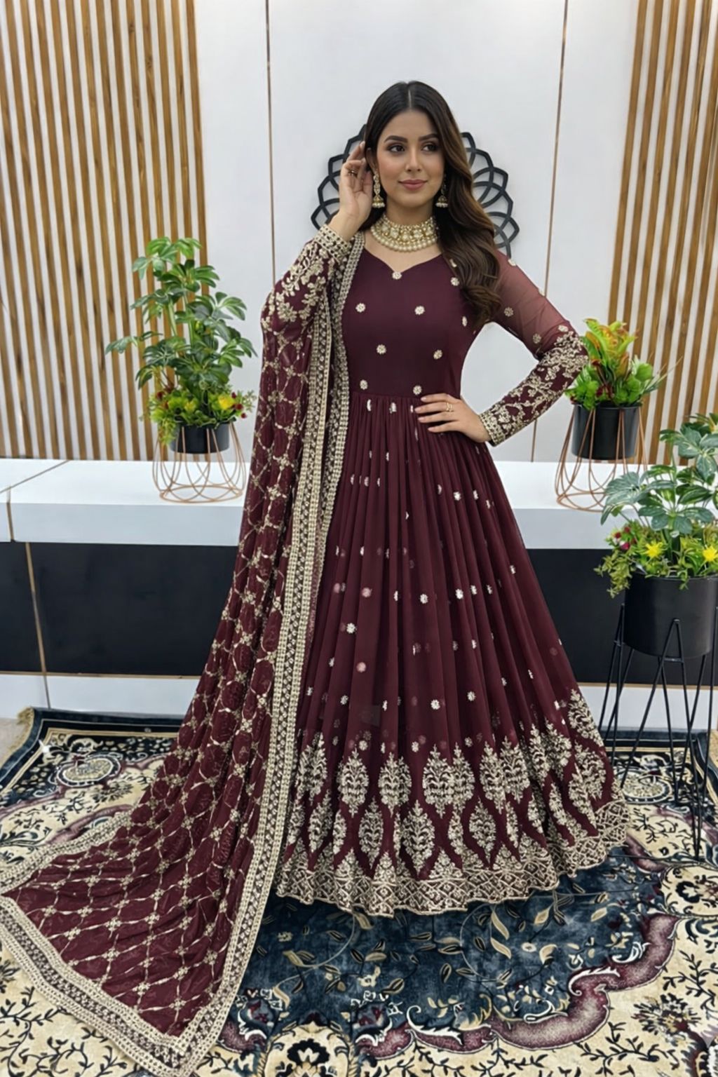 💖 Luxury Faux Georgette Anarkali Gown with Heavy Sequins Work 💖