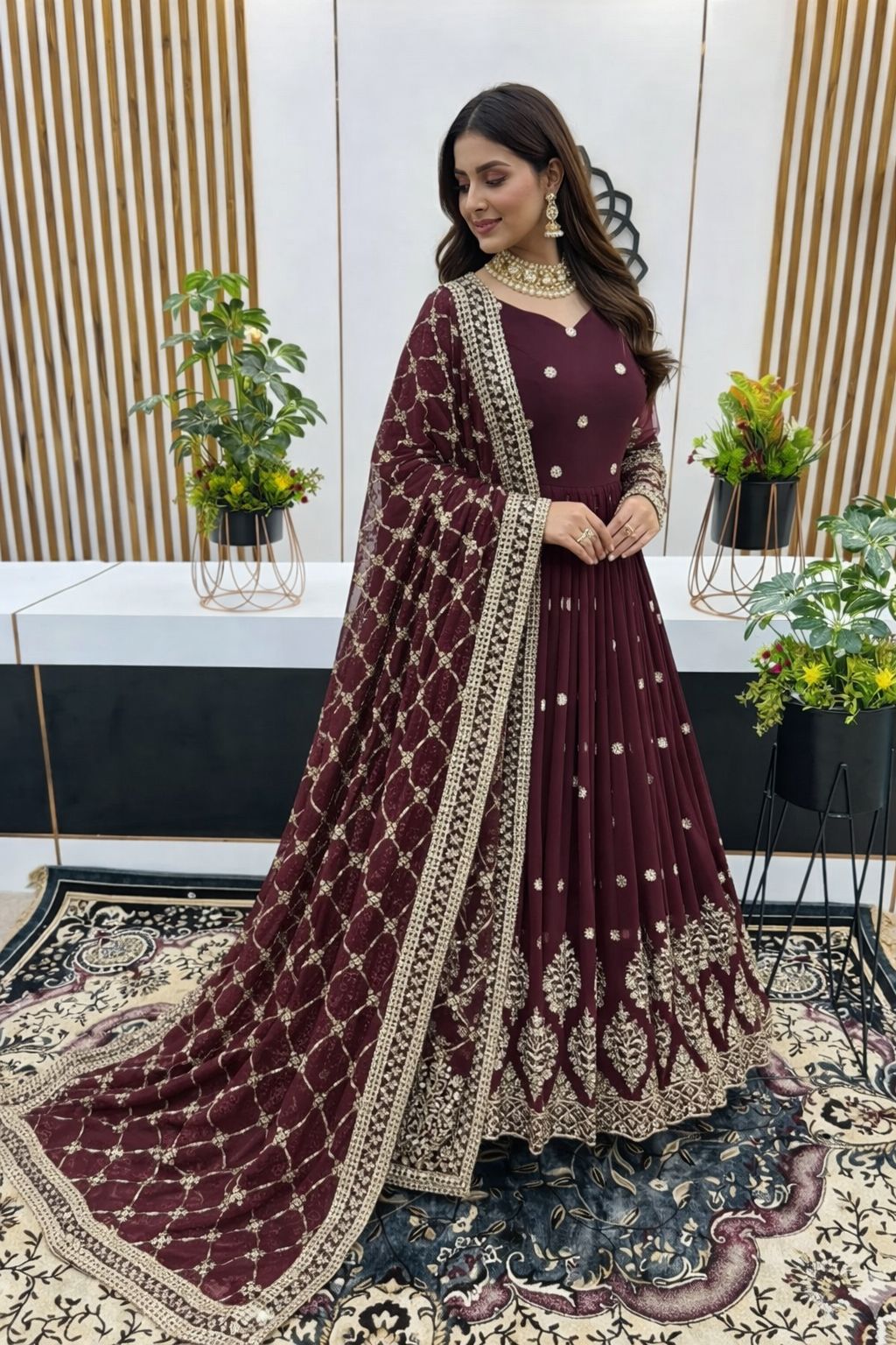 💖 Luxury Faux Georgette Anarkali Gown with Heavy Sequins Work 💖