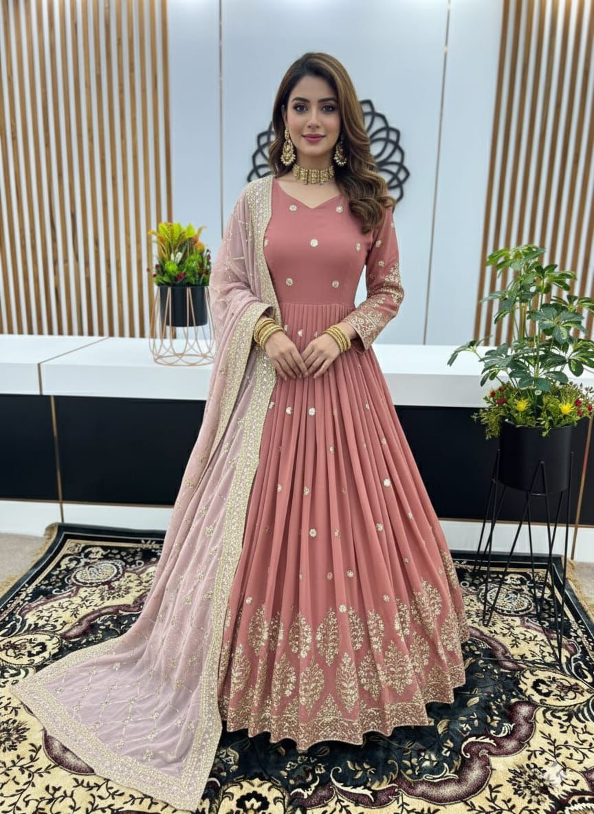 💖 Luxury Faux Georgette Anarkali Gown with Heavy Sequins Work 💖