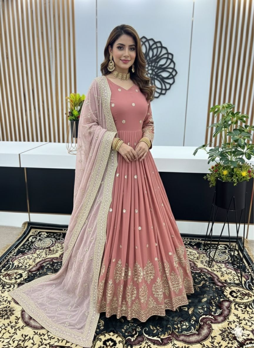 💖 Luxury Faux Georgette Anarkali Gown with Heavy Sequins Work 💖