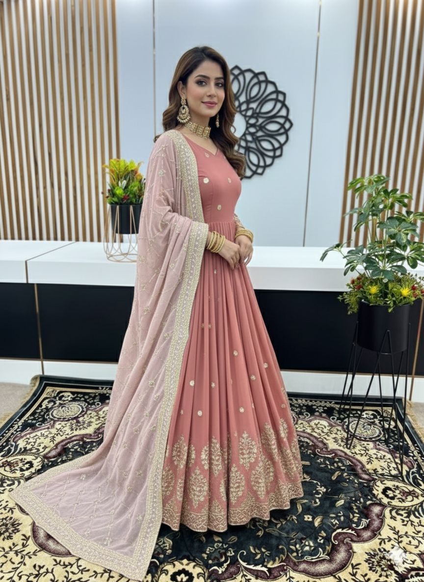 💖 Luxury Faux Georgette Anarkali Gown with Heavy Sequins Work 💖