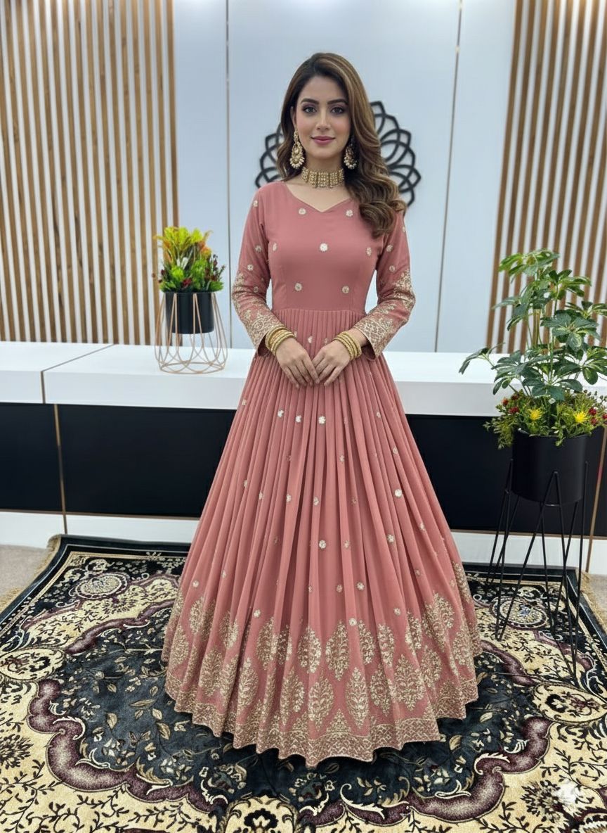 💖 Luxury Faux Georgette Anarkali Gown with Heavy Sequins Work 💖