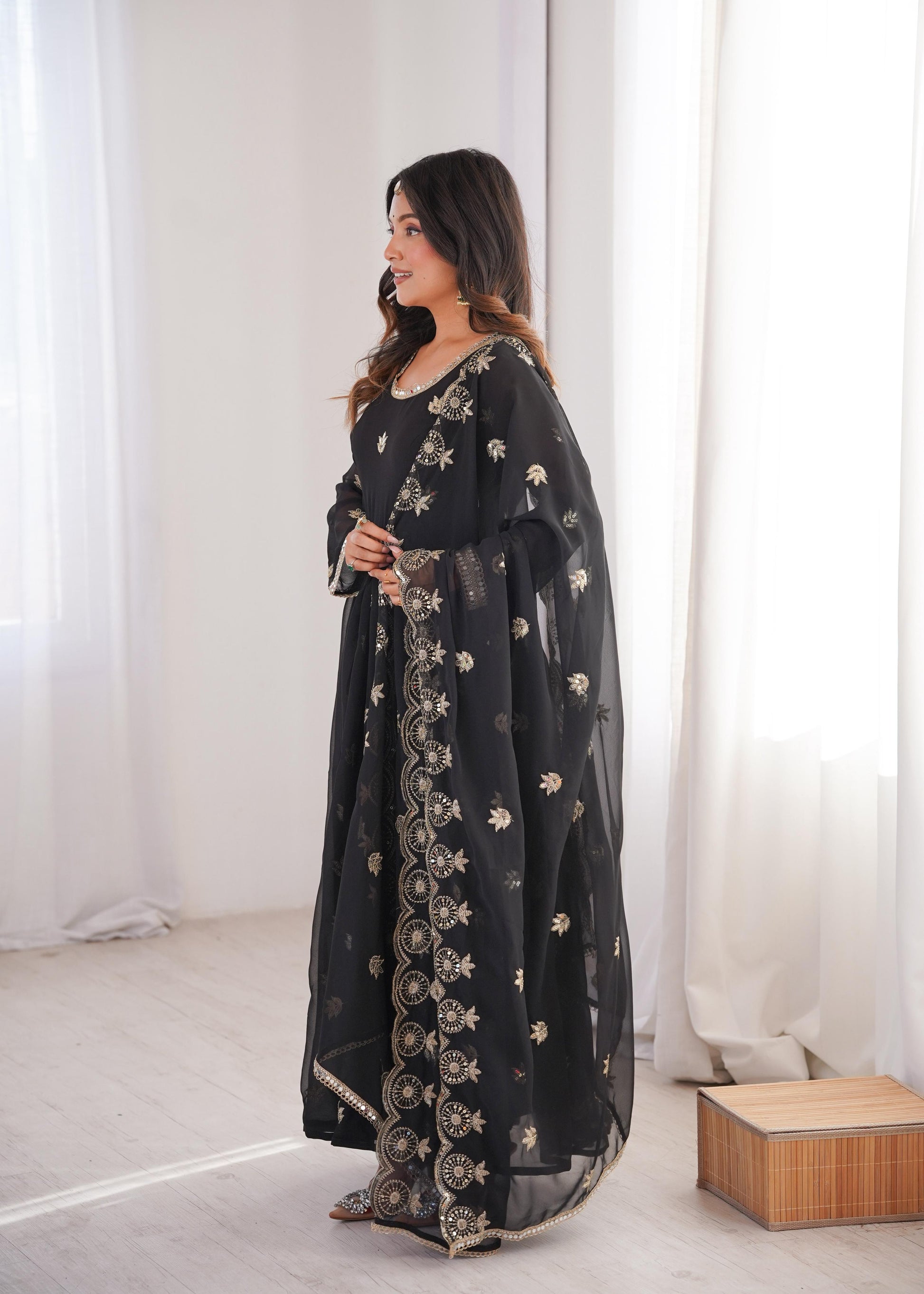 ✨ Wedding Season Special Georgette Sequins Embroidered Gown Set with Pant & Dupatta ✨