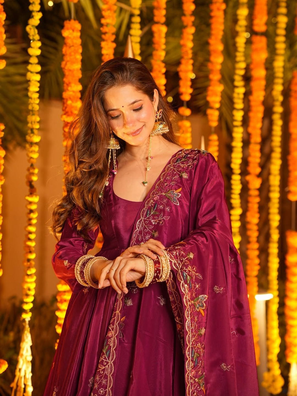 🌸 Luxury Anarkali Plazzo Set with Thread & Sequins Work 🌸