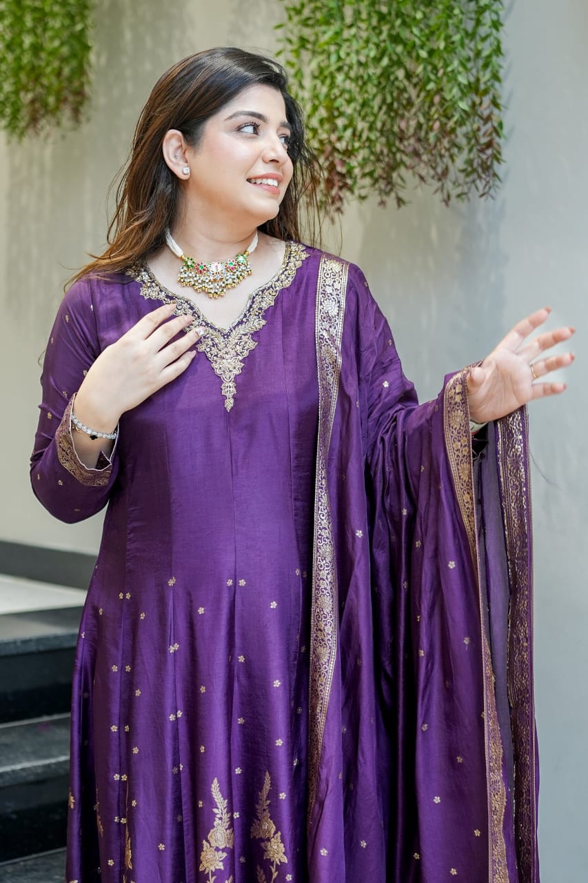 ✨ Premium Banarasi Chanderi Anarkali Suit with Heavy Handwork ✨