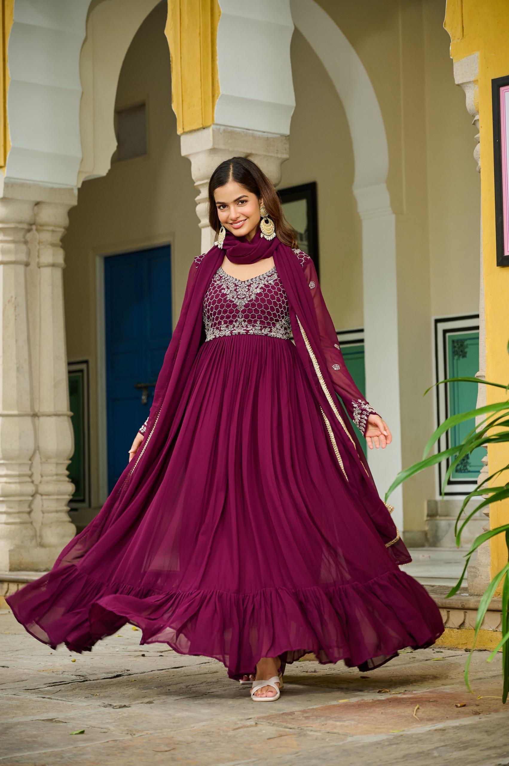 👑 Royal Faux Blooming Beads-Embroidered Gown with Designer Dupatta 👑