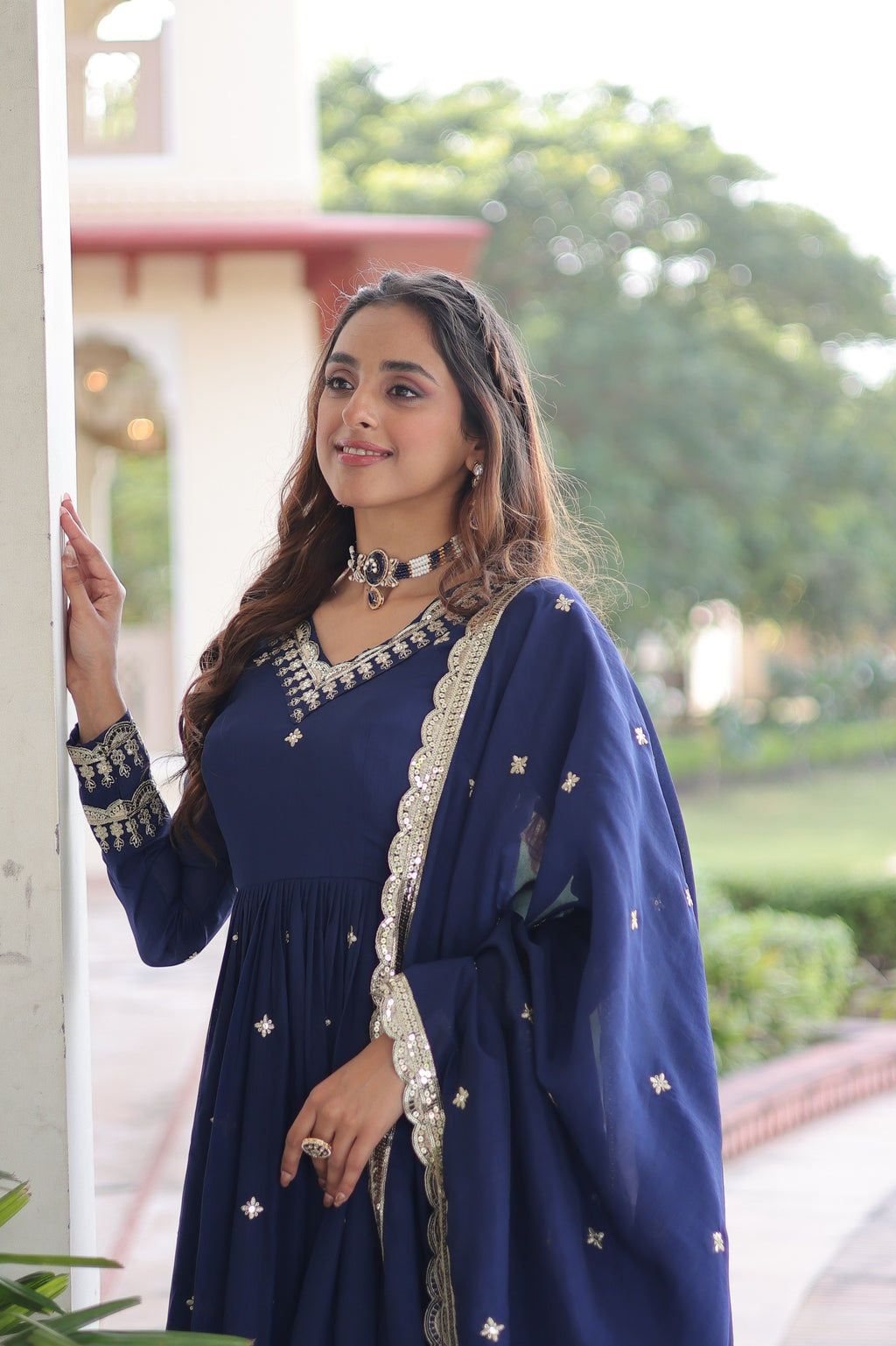 🔥 New Arrival: Designer Vichitra Silk Gown with Canvas Patta Finish 🔥