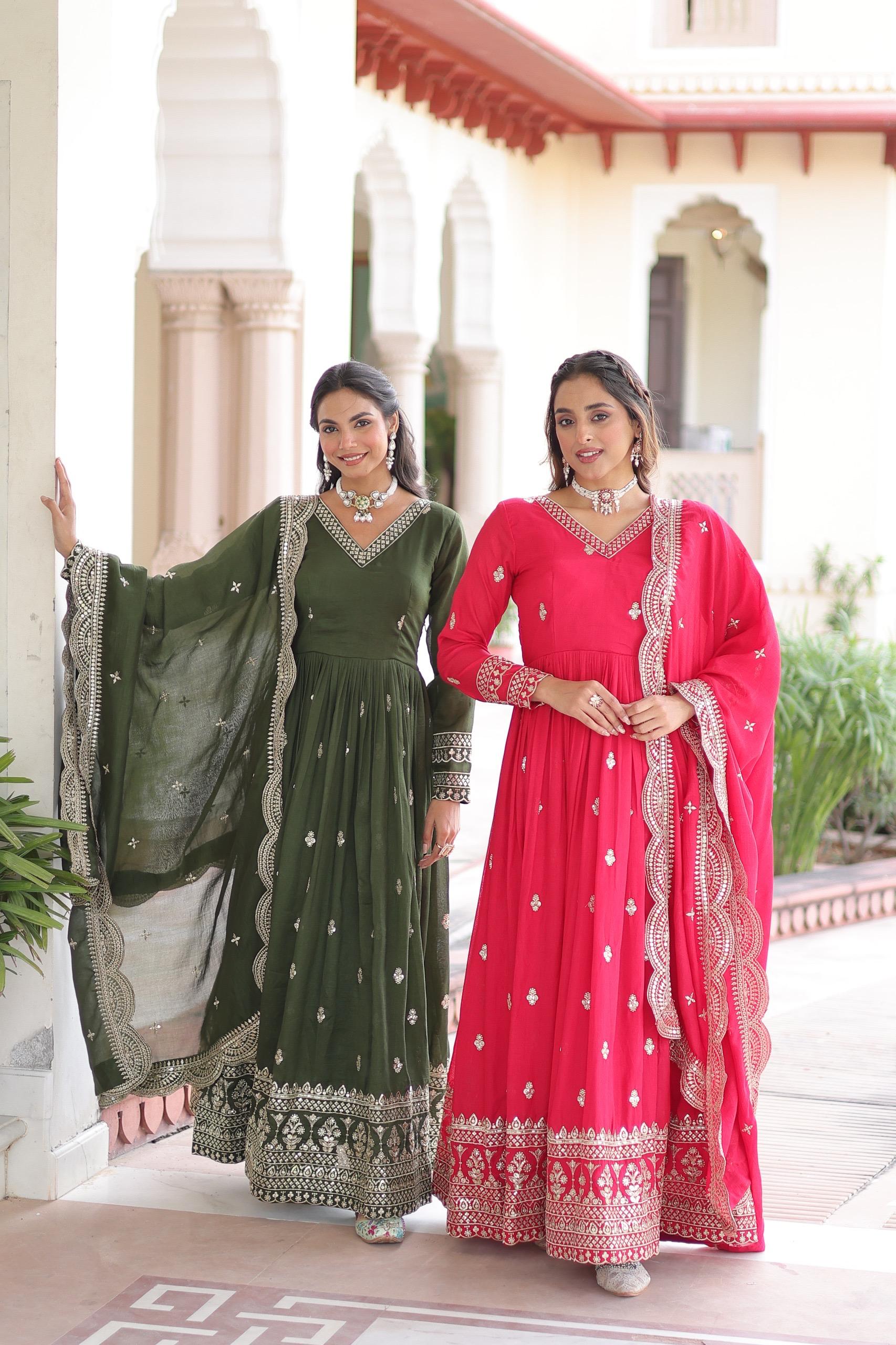 🔥 New Arrival: Designer Vichitra Silk Gown with Cut-Work Dupatta 🔥