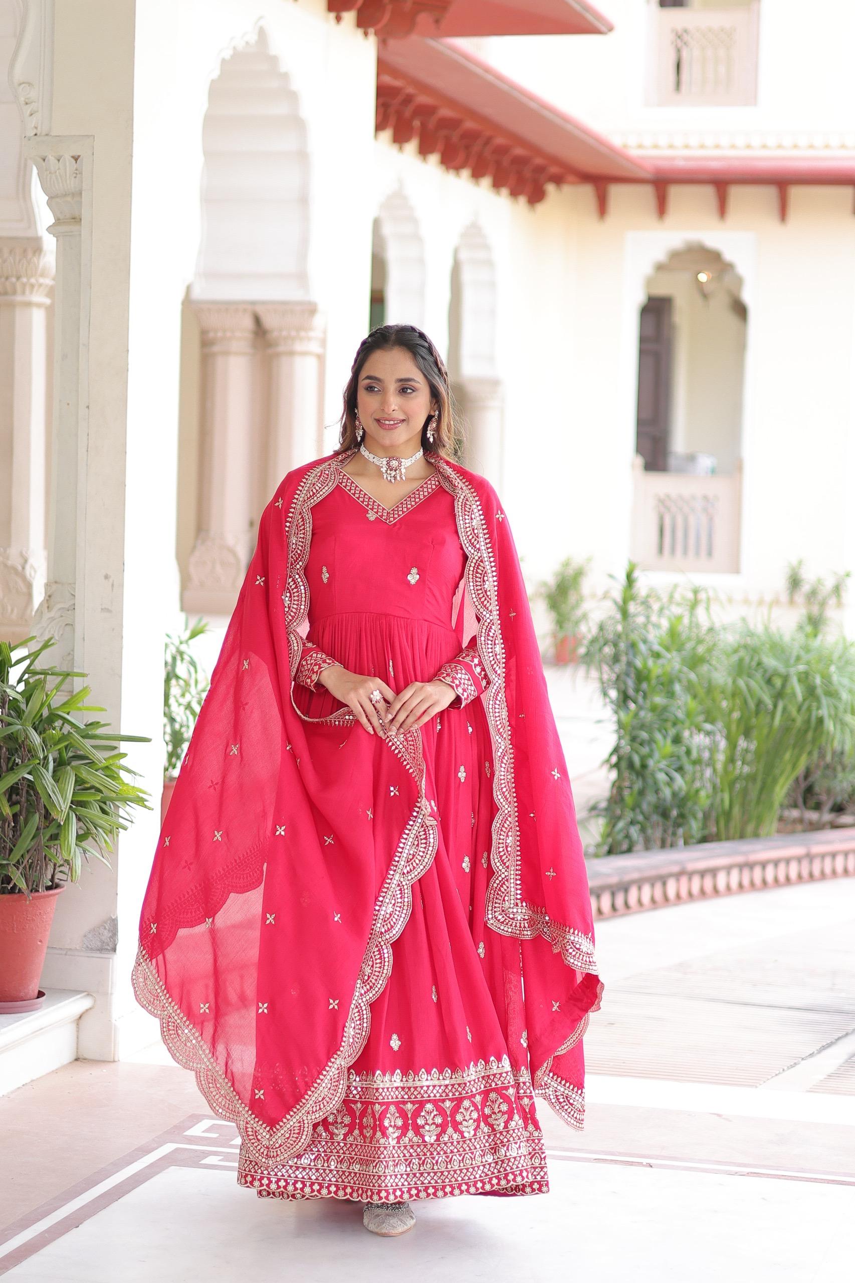 🔥 New Arrival: Designer Vichitra Silk Gown with Cut-Work Dupatta 🔥