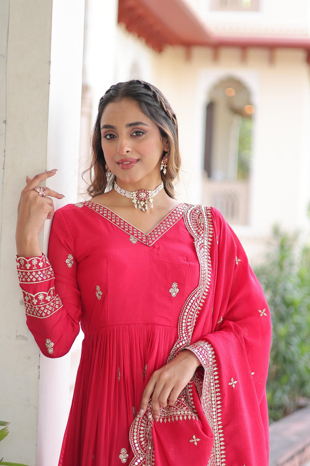 🔥 New Arrival: Designer Vichitra Silk Gown with Cut-Work Dupatta 🔥