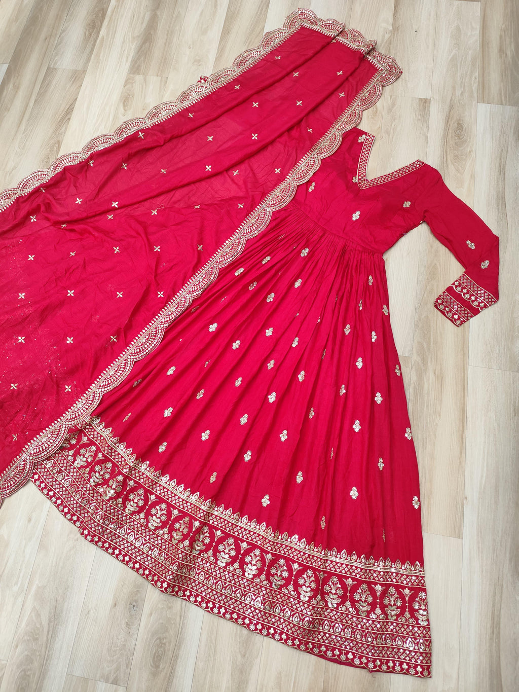 🔥 New Arrival: Designer Vichitra Silk Gown with Cut-Work Dupatta 🔥