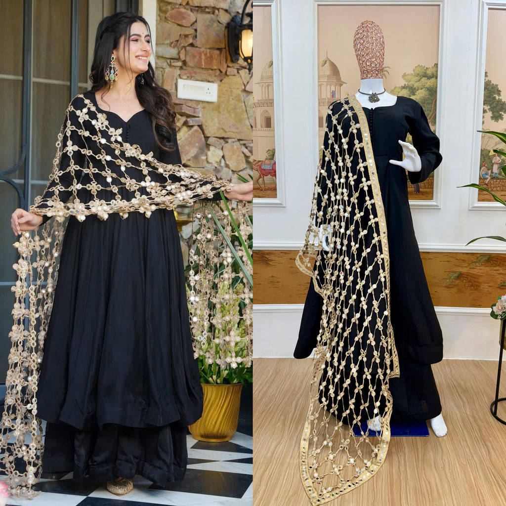 🚀 New Style Roman Silk Set with Heavy Embroidery & Real Mirror Work 🚀