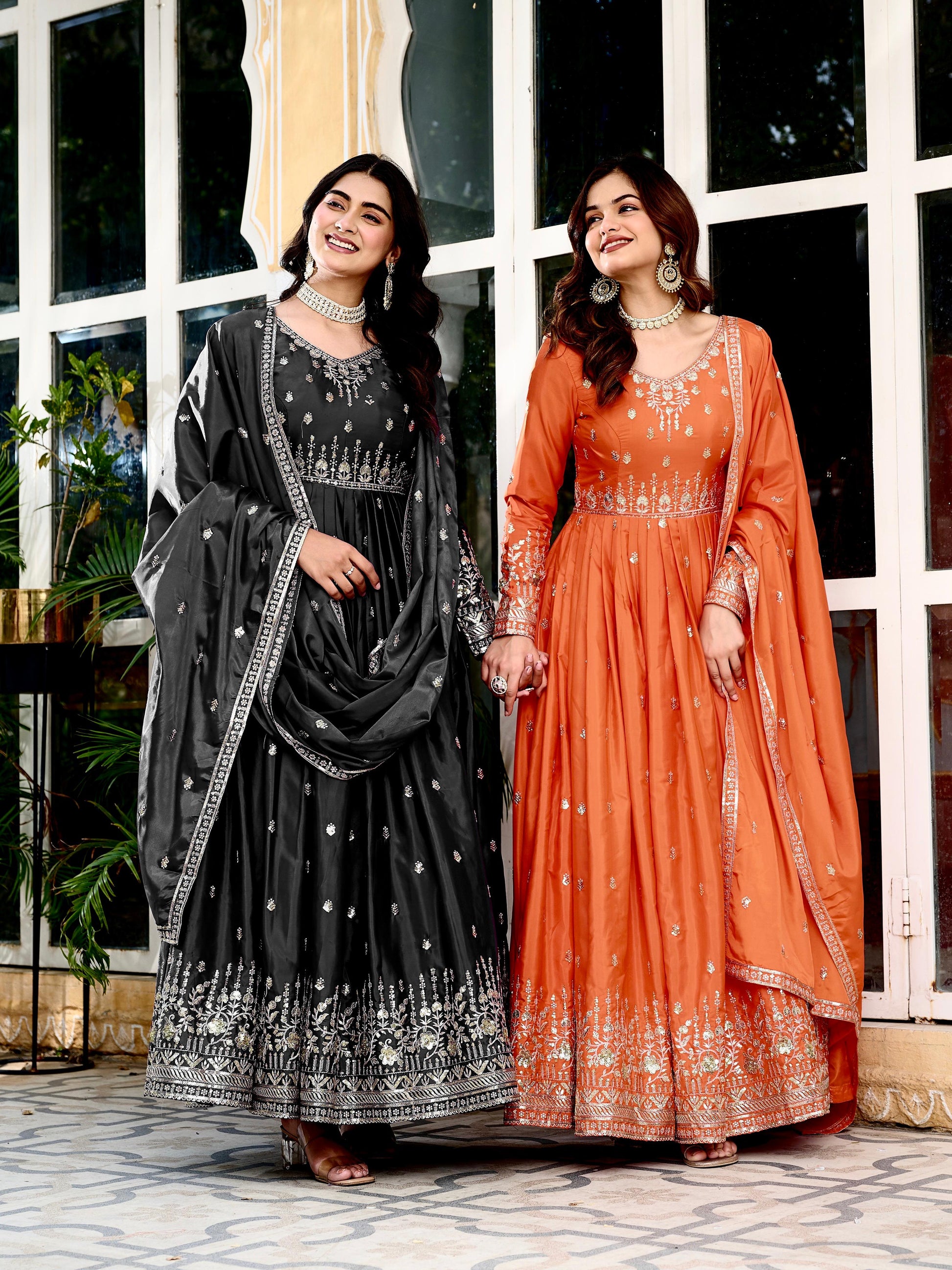 ✨ Premium American Silk Designer Gown–Pant–Dupatta Set with Sequins Work ✨