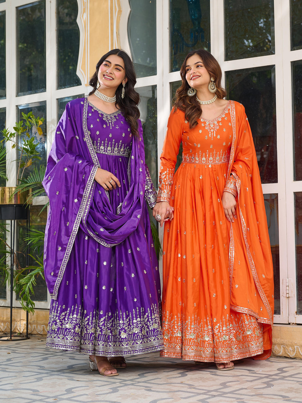 ✨ Premium American Silk Designer Gown–Pant–Dupatta Set with Sequins Work ✨