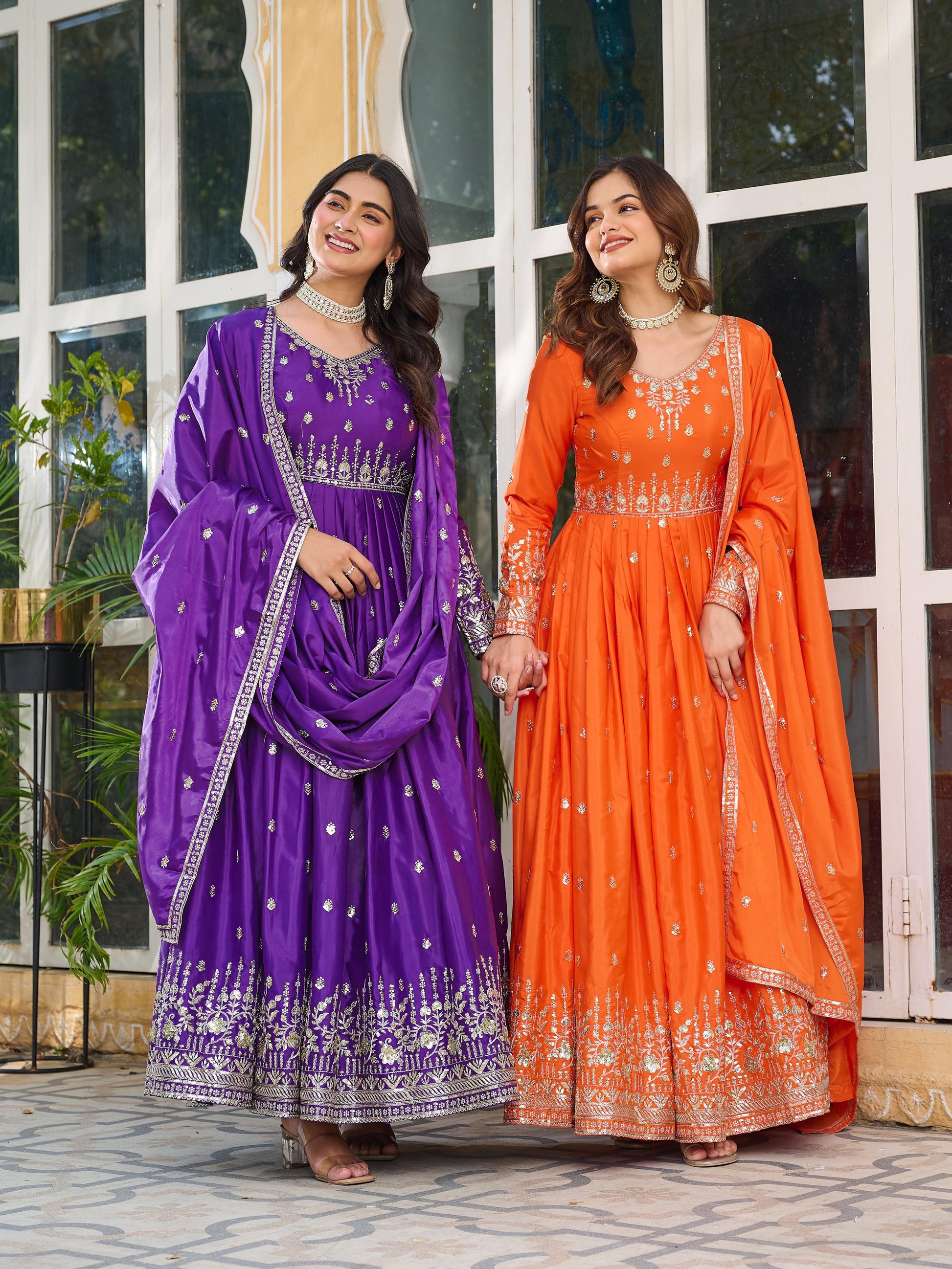 ✨ Premium American Silk Designer Gown–Pant–Dupatta Set with Sequins Work ✨