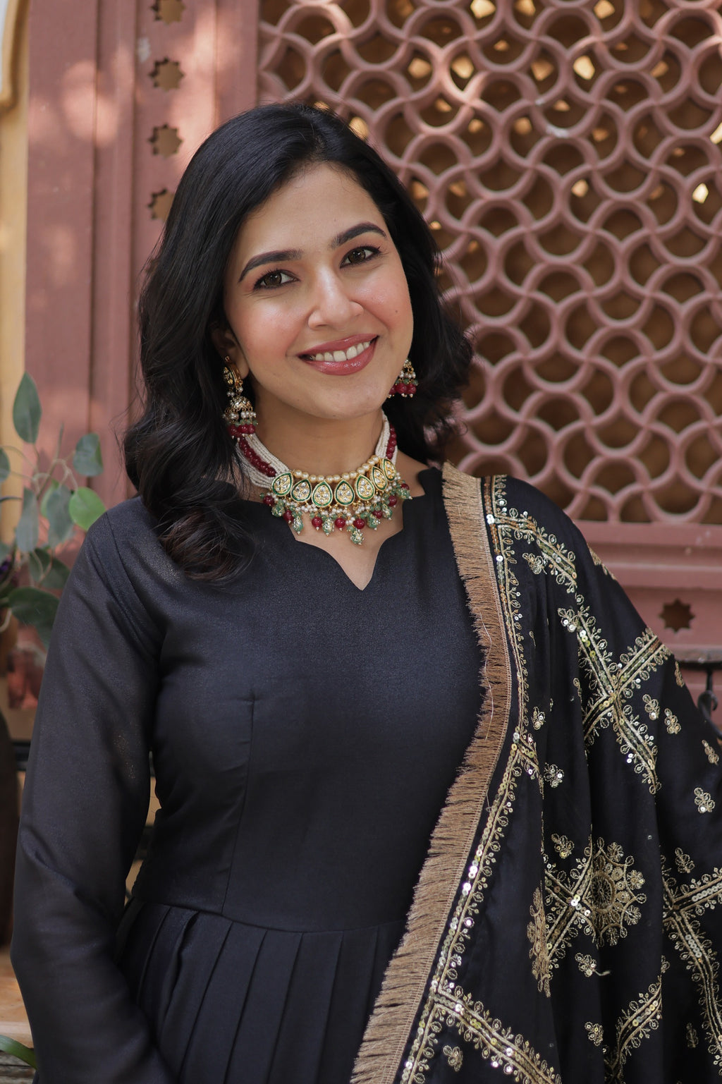 👑 Elegant Star Georgette Embroidered Gown with Fancy V-Neck 👑