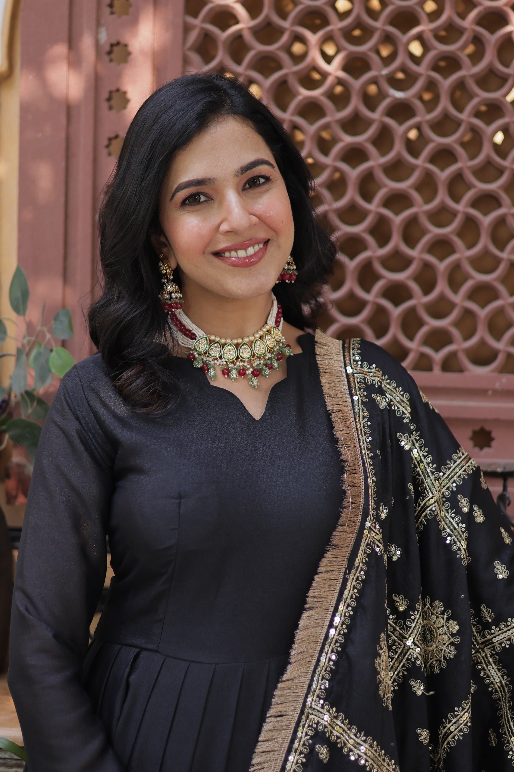 👑 Elegant Star Georgette Embroidered Gown with Fancy V-Neck 👑