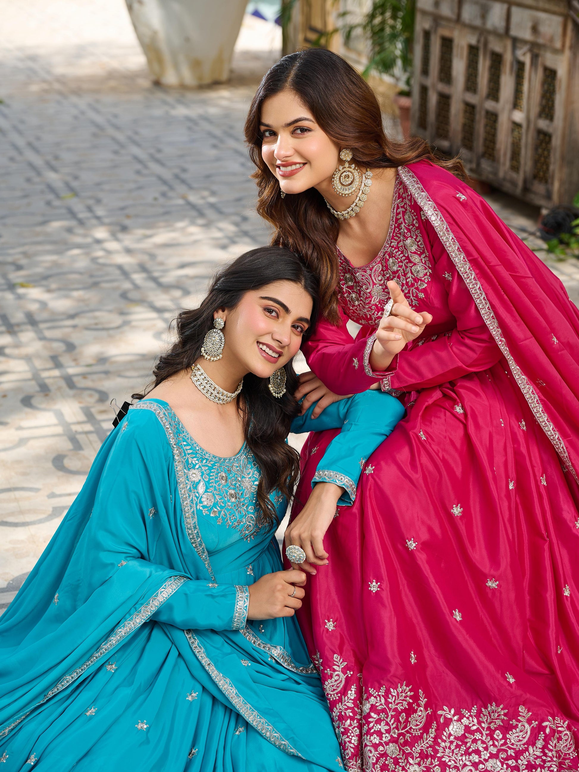 👑 Luxury Partywear American Silk Gown Set – Fully Stitched & Ready to Wear 👑