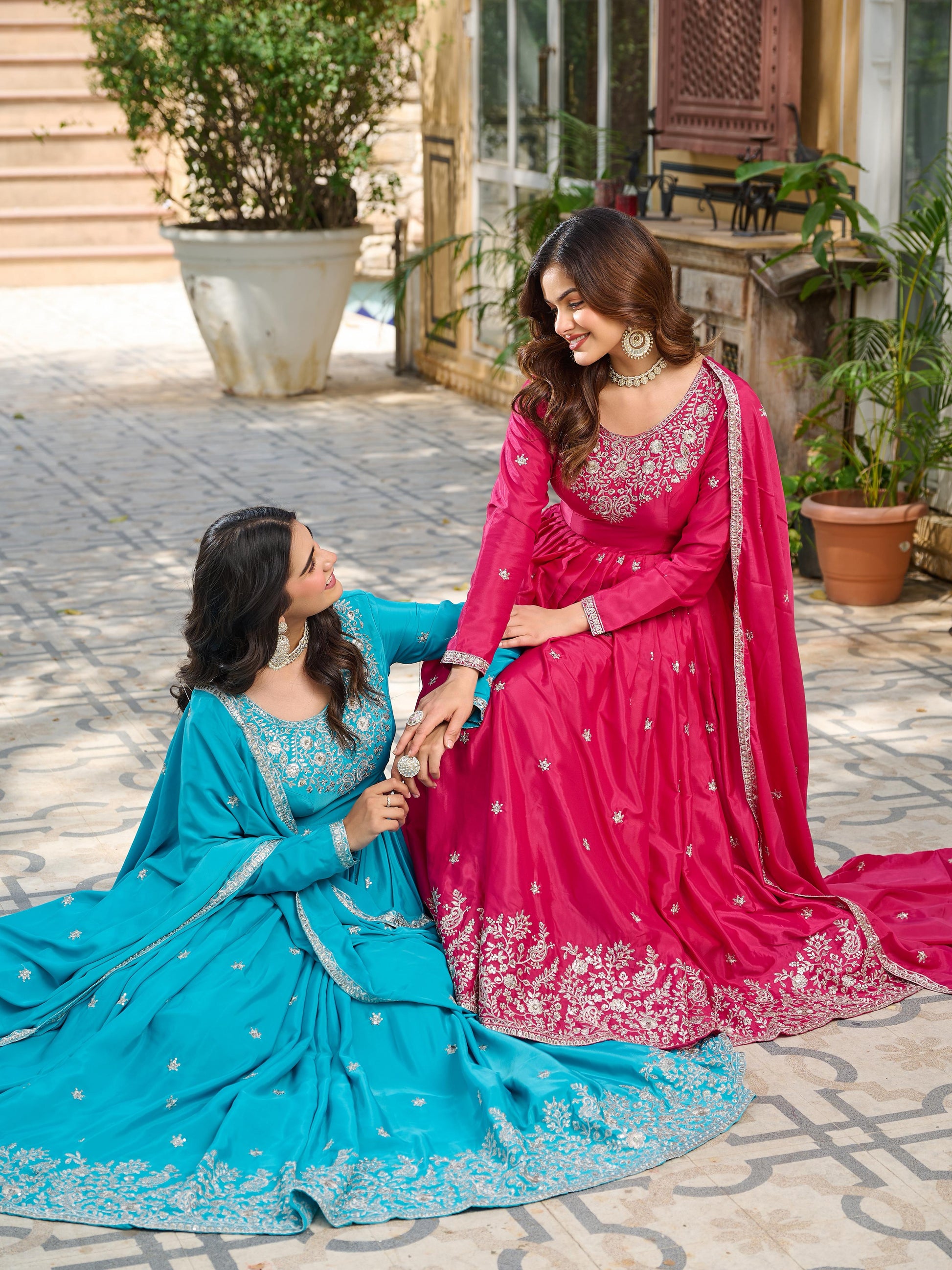 👑 Luxury Partywear American Silk Gown Set – Fully Stitched & Ready to Wear 👑