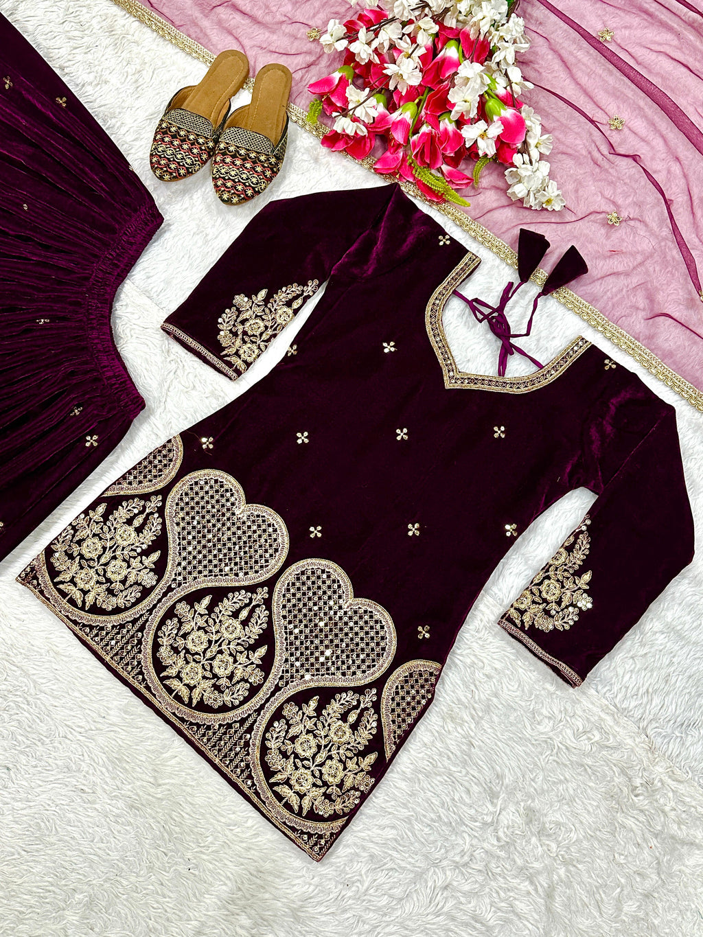 💖 Designer Heavy Velvet Sharara Plazzo Set with Butterfly Net Dupatta 💖