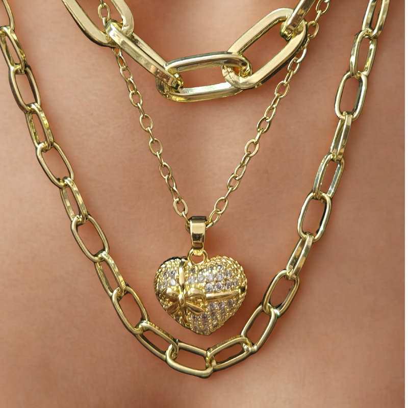 ✨ Glam Luxe 3-Layered Gold Heart Pendant Chain Necklace ✨💛